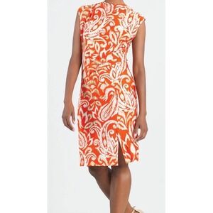 Clara Sunwoo Orange White Paisley Shift Dress Boutique Sleeveless Side Slit XL